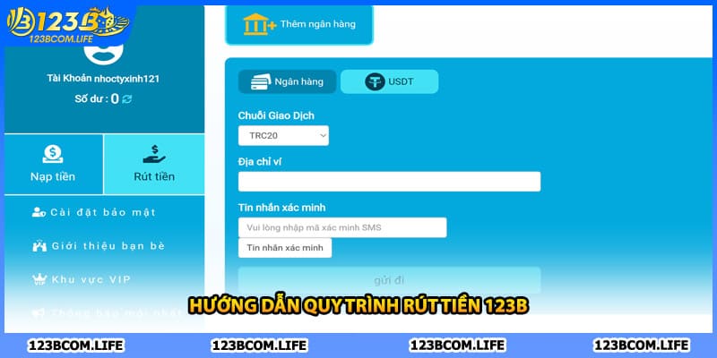 Hướng dẫn quy trình rút tiền 123B